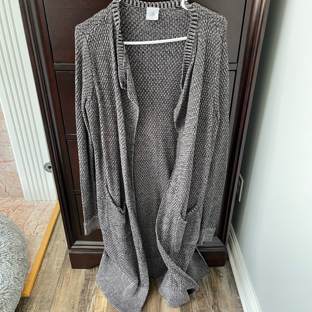 Cabi long gray and black sweater